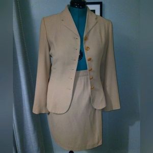 Vintage Michael Max Signature Designs Beige Crepe Skirt Suit Sz 10